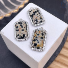 Подвеска прямоугольник цирконы яшма далматиновая, цвет серебро 18х12 мм