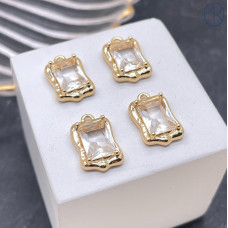 Подвеска прямоугольник фриформ циркон, цвет золото 9*13 мм 