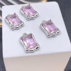 Подвеска прямоугольник фриформ розовый циркон, цвет серебро 9х13 мм 