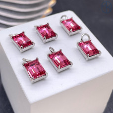 Подвеска прямоугольник фуксия стекло, цвет серебро 9х7 мм