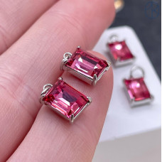 Подвеска прямоугольник фуксия стекло, цвет серебро 9х7 мм