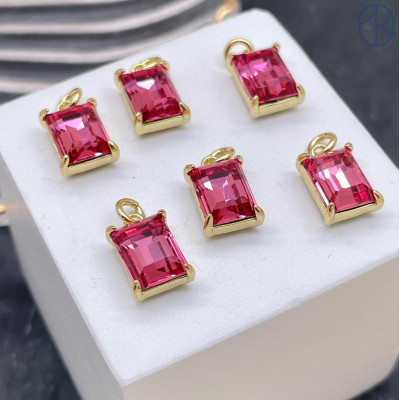 Подвеска прямоугольник фуксия стекло, цвет золото 9х7 мм