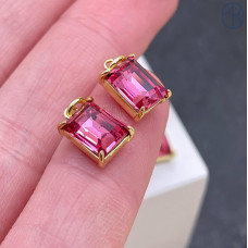 Подвеска прямоугольник фуксия стекло, цвет золото 9х7 мм