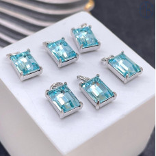 Подвеска прямоугольник голубое стекло, цвет серебро 9х7 мм