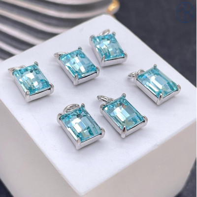 Подвеска прямоугольник голубое стекло, цвет серебро 9х7 мм