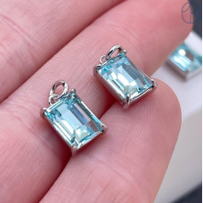 Подвеска прямоугольник голубое стекло, цвет серебро 9х7 мм