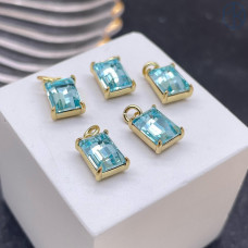 Подвеска прямоугольник голубое стекло, цвет золото 9х7 мм