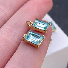 Подвеска прямоугольник голубое стекло, цвет золото 9х7 мм