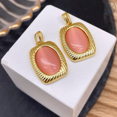 Подвеска прямоугольник кошачий глаз №1, цвет золото 17х15 мм 