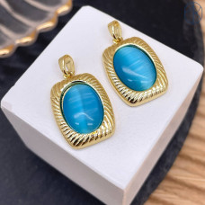 Подвеска прямоугольник кошачий глаз №2, цвет золото 17х15 мм 