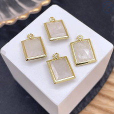 Подвеска прямоугольник огранка горный хрусталь, цвет золото 13х10 мм