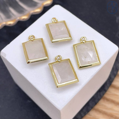 Подвеска прямоугольник огранка горный хрусталь, цвет золото 13х10 мм