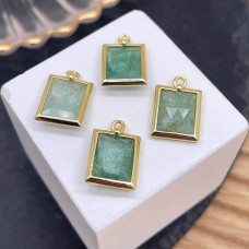 Подвеска прямоугольник огранка кварц клубничный зеленый, цвет золото 13х10 мм