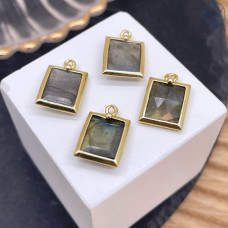 Подвеска прямоугольник огранка лабрадор, цвет золото 13х10 мм