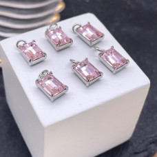 Подвеска прямоугольник розовое стекло, цвет серебро 9х7 мм