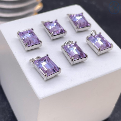 Подвеска прямоугольник сиреневое стекло, цвет серебро 9х7 мм