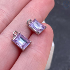 Подвеска прямоугольник сиреневое стекло, цвет серебро 9х7 мм