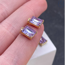 Подвеска прямоугольник сиреневое стекло, цвет золото 9х7 мм