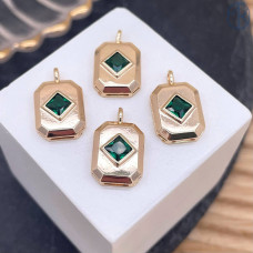 Подвеска прямоугольник зеленый циркон, цвет золото 14 мм 