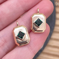 Подвеска прямоугольник зеленый циркон, цвет золото 14 мм 