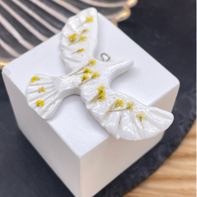 Подвеска птица №3, цвет серебро 47х26 мм