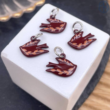 Подвеска птица бордовая эмаль, цвет серебро 13 мм 