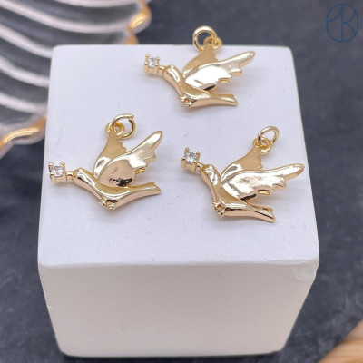 Подвеска птица циркон, цвет золото 14х13 мм 