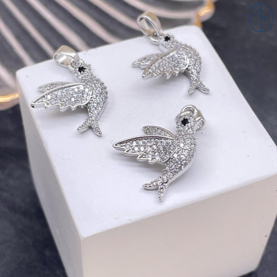 Подвеска птица цирконы, цвет серебро 14х16 мм 