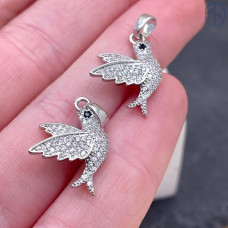 Подвеска птица цирконы, цвет серебро 14х16 мм 