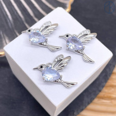 Подвеска птица цирконы, цвет серебро 16 мм 