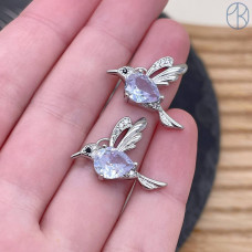 Подвеска птица цирконы, цвет серебро 16 мм 