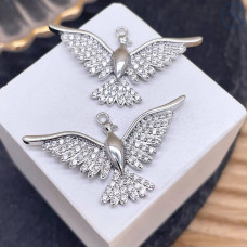 Подвеска птица цирконы, цвет серебро 18 мм 