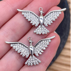 Подвеска птица цирконы, цвет серебро 18 мм 