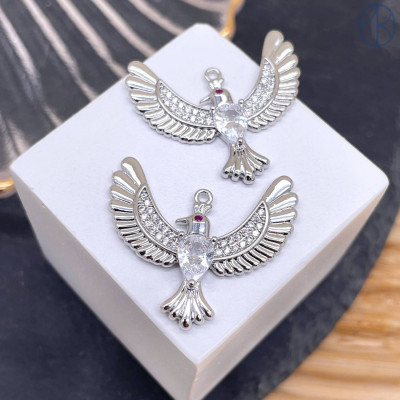 Подвеска птица цирконы, цвет серебро 24х27 мм 