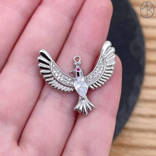 Подвеска птица цирконы, цвет серебро 24х27 мм 