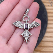 Подвеска птица цирконы, цвет серебро  27х32 мм