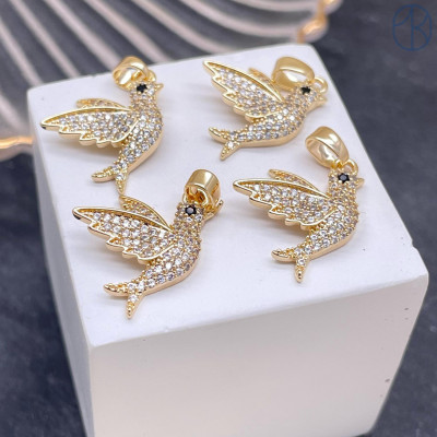 Подвеска птица цирконы, цвет золото 14х16 мм 