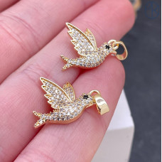 Подвеска птица цирконы, цвет золото 14х16 мм 