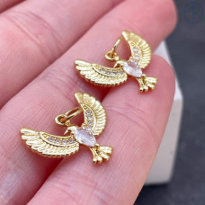 Подвеска птица цирконы, цвет золото 15х17 мм
