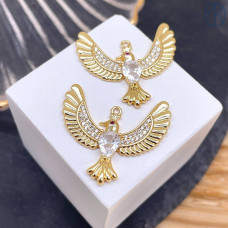 Подвеска птица цирконы, цвет золото 24х27 мм 