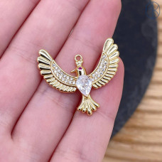 Подвеска птица цирконы, цвет золото 24х27 мм 
