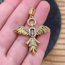 Подвеска птица цирконы, цвет золото  27х32 мм