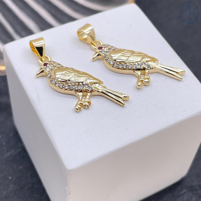 Подвеска птица цирконы, цвет золото 28 мм 