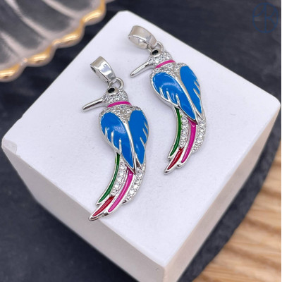 Подвеска птица цирконы и эмаль №1, цвет серебро 26 мм 