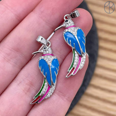 Подвеска птица цирконы и эмаль №1, цвет серебро 26 мм 