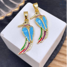 Подвеска птица цирконы и эмаль №1, цвет золото 26 мм 