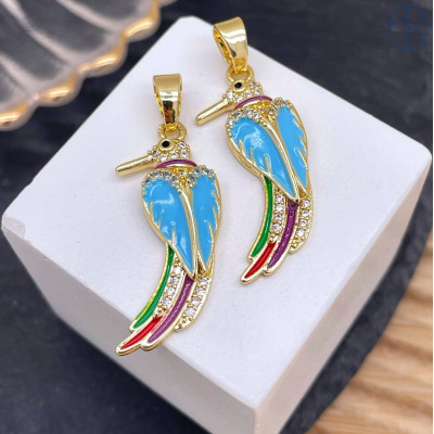 Подвеска птица цирконы и эмаль №1, цвет золото 26 мм 