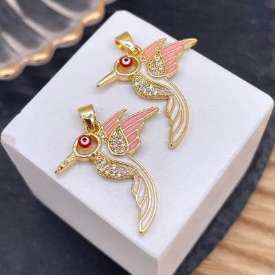 Подвеска птица цирконы и эмаль, цвет золото 20 мм 