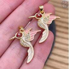 Подвеска птица цирконы и эмаль, цвет золото 20 мм 