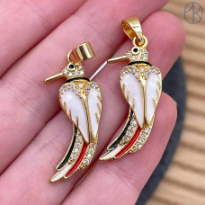 Подвеска птица цирконы и эмаль, цвет золото 26 мм 